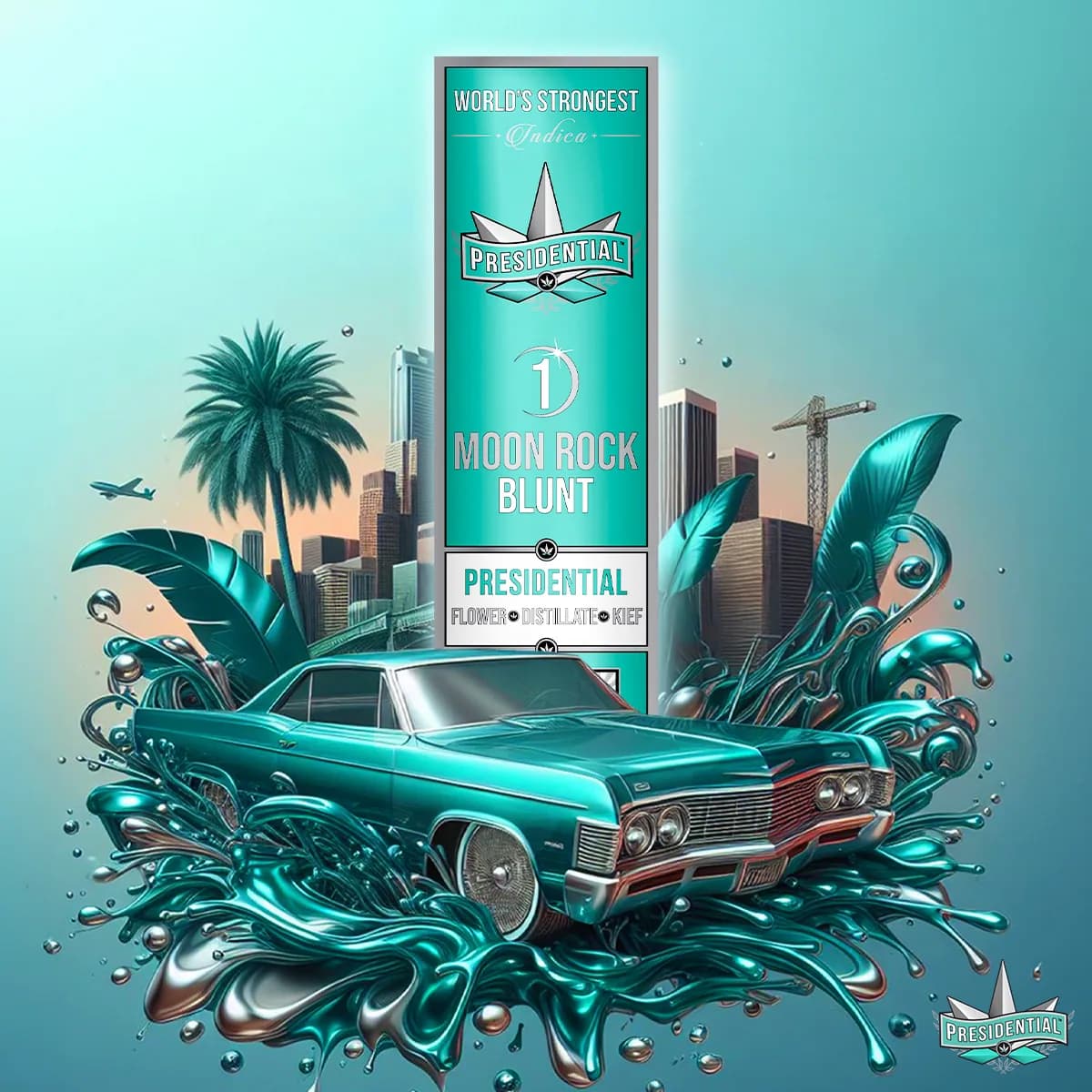 Presidential Classic blunt packaging with illustrated label artwork