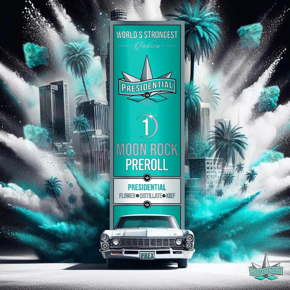 Presidential Classic infused pre-roll packaging with illustrated label artwork