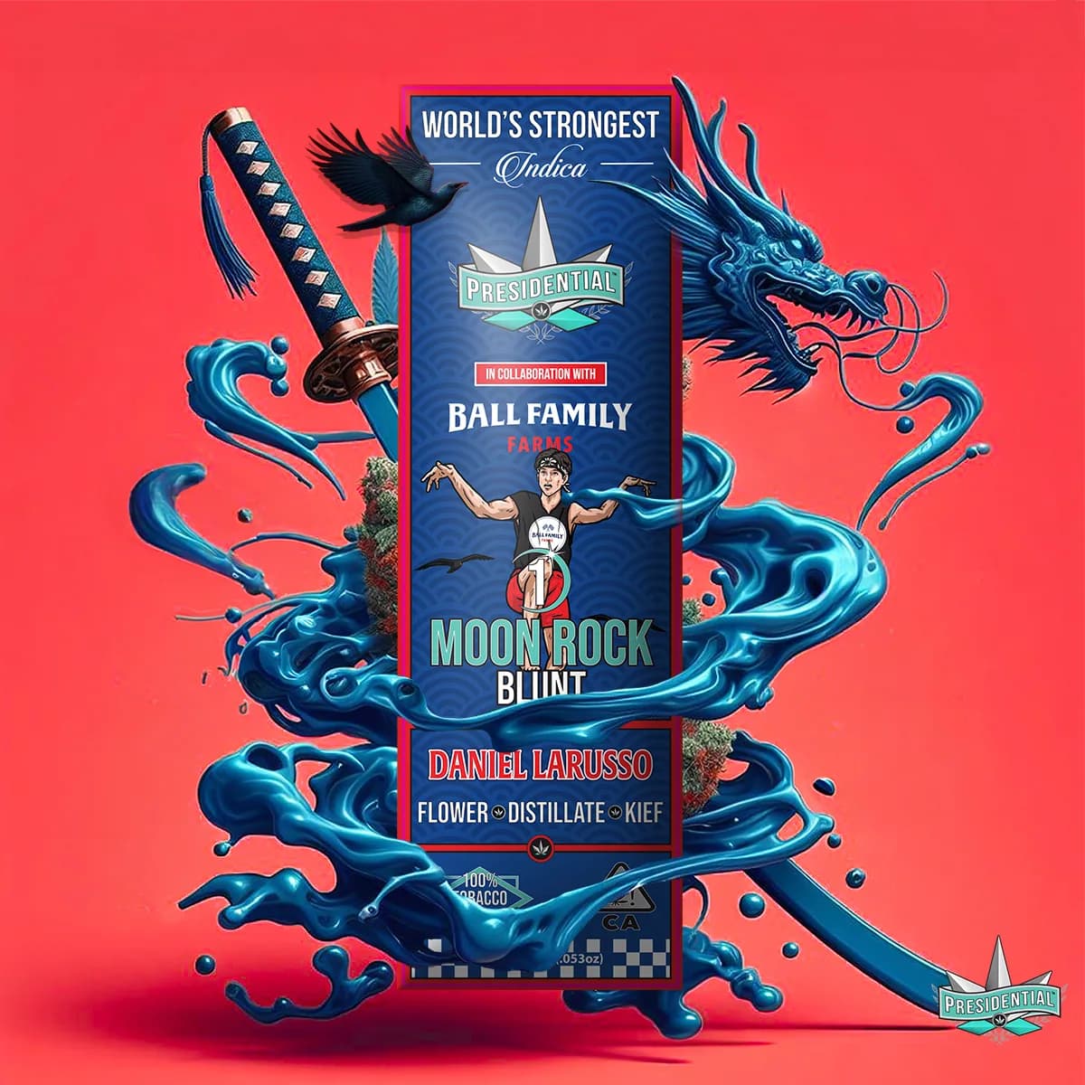 Presidential Daniel LaRusso blunt packaging with illustrated label artwork