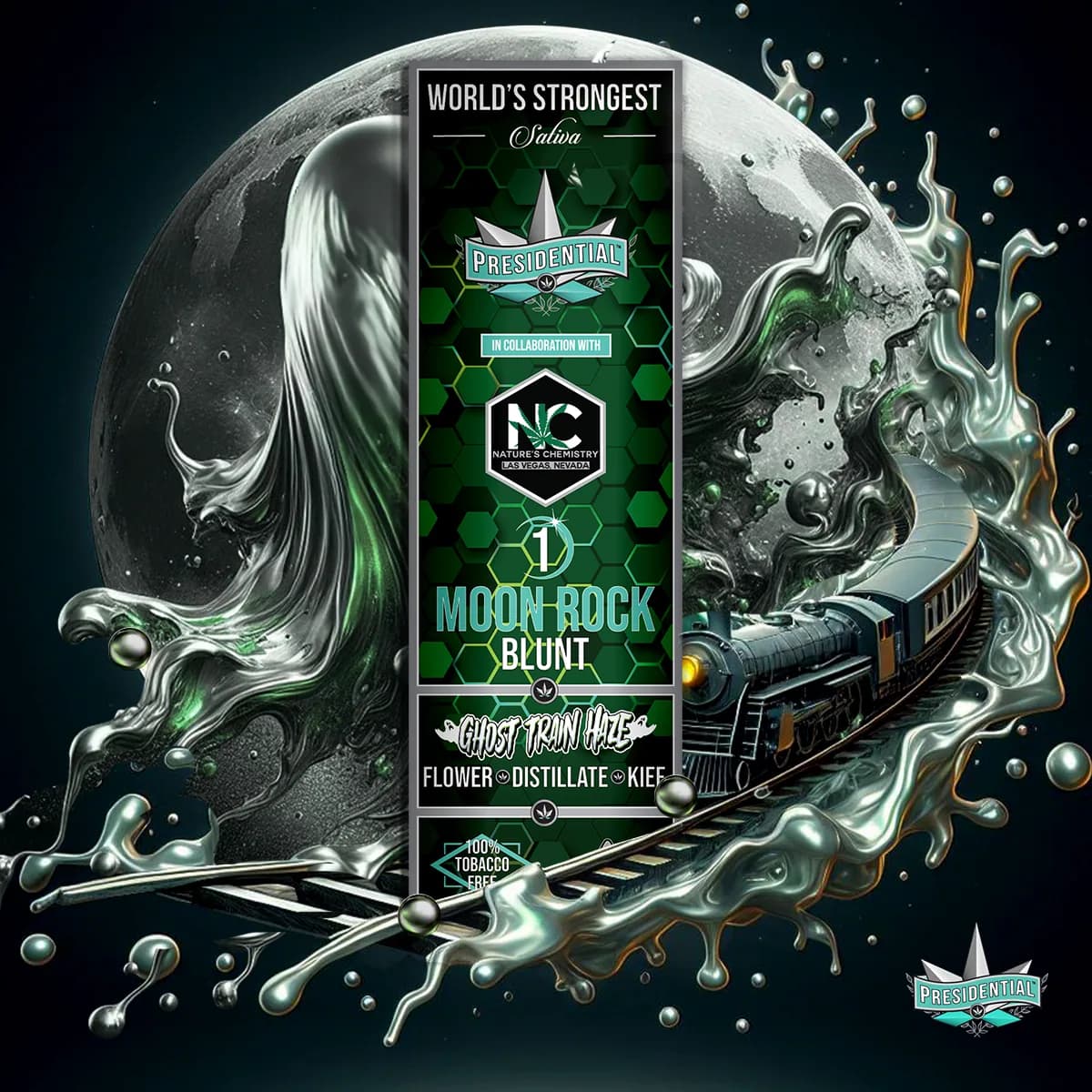 Presidential Ghost Train Haze blunt packaging with illustrated label artwork