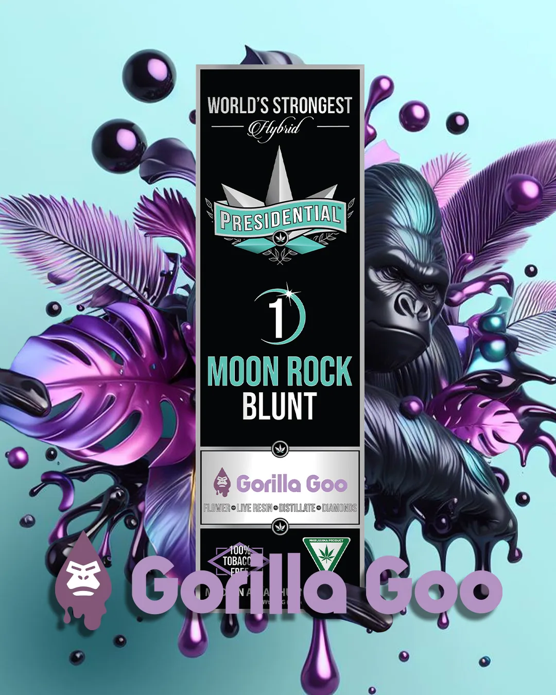 Presidential Gorilla Goo blunt packaging with illustrated label artwork