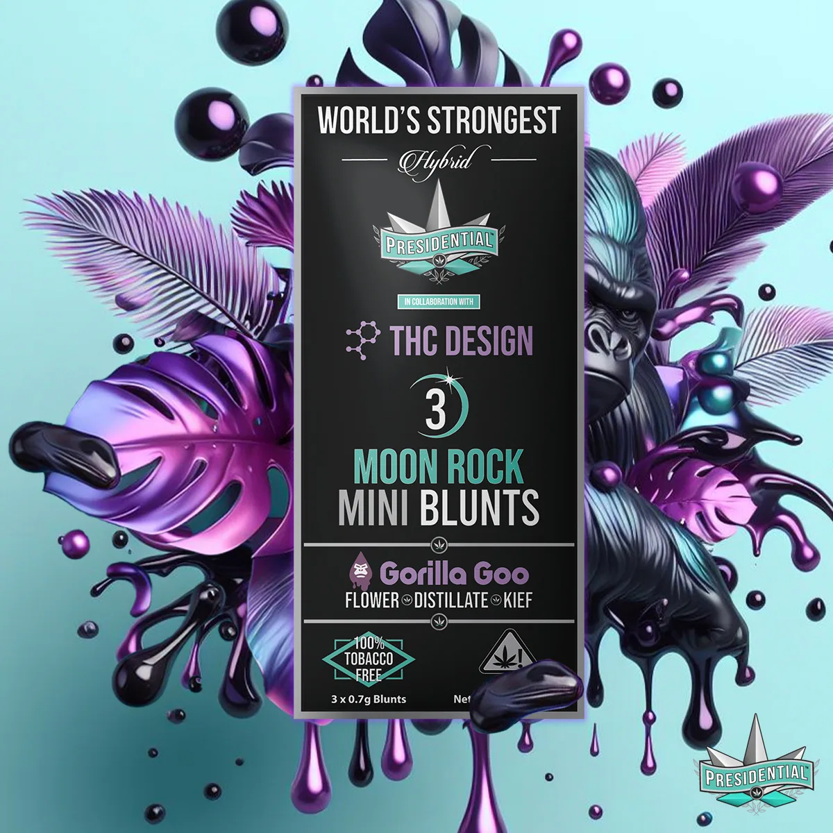 Presidential Gorilla Goo mini blunt packaging with illustrated label artwork