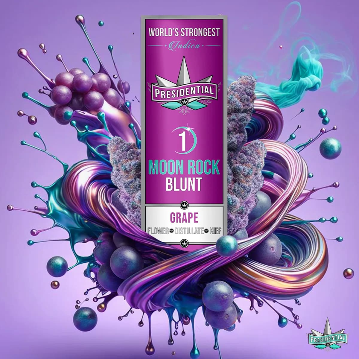 Presidential Grape blunt packaging with illustrated label artwork