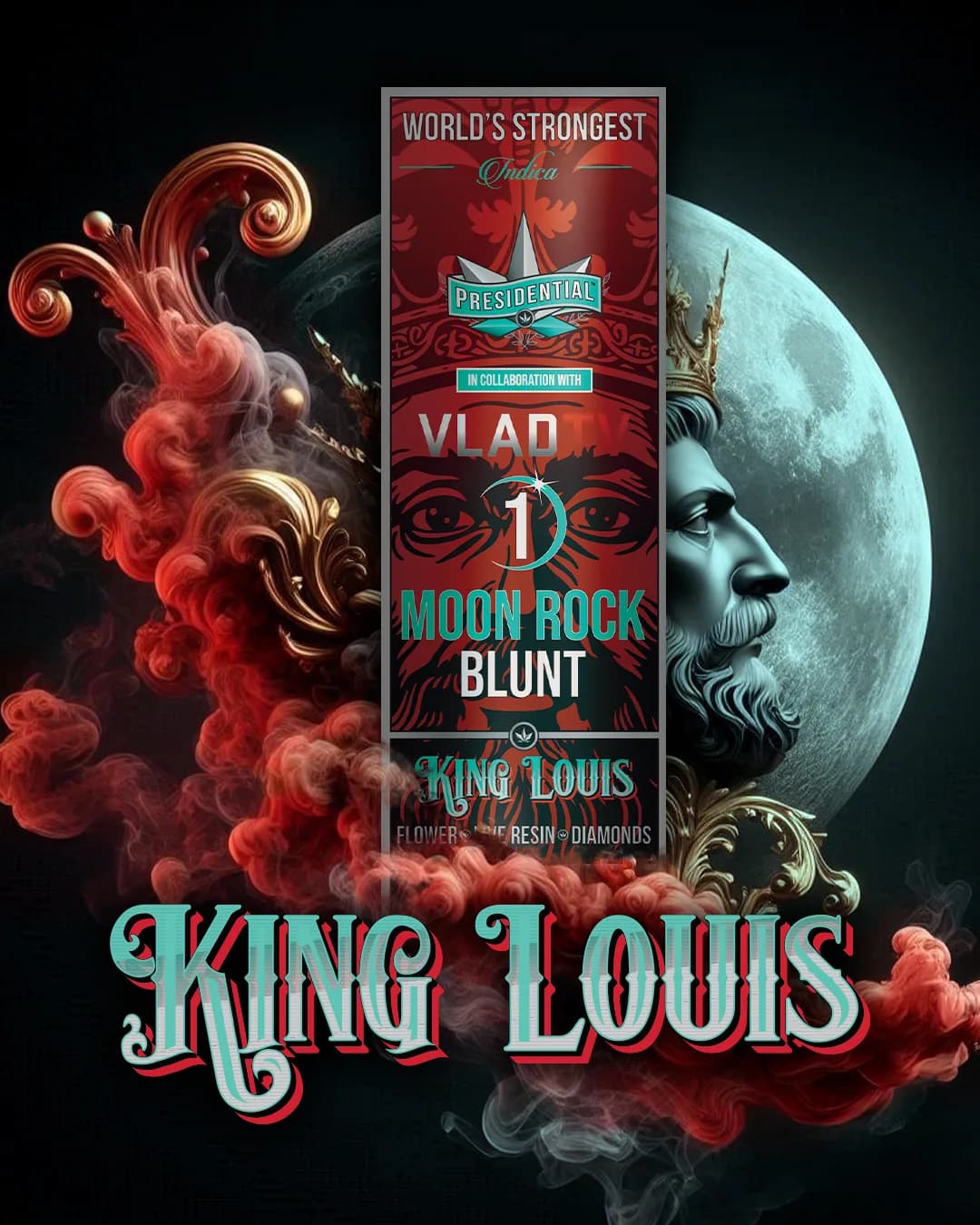 Presidential King Louis blunt packaging with illustrated label artwork