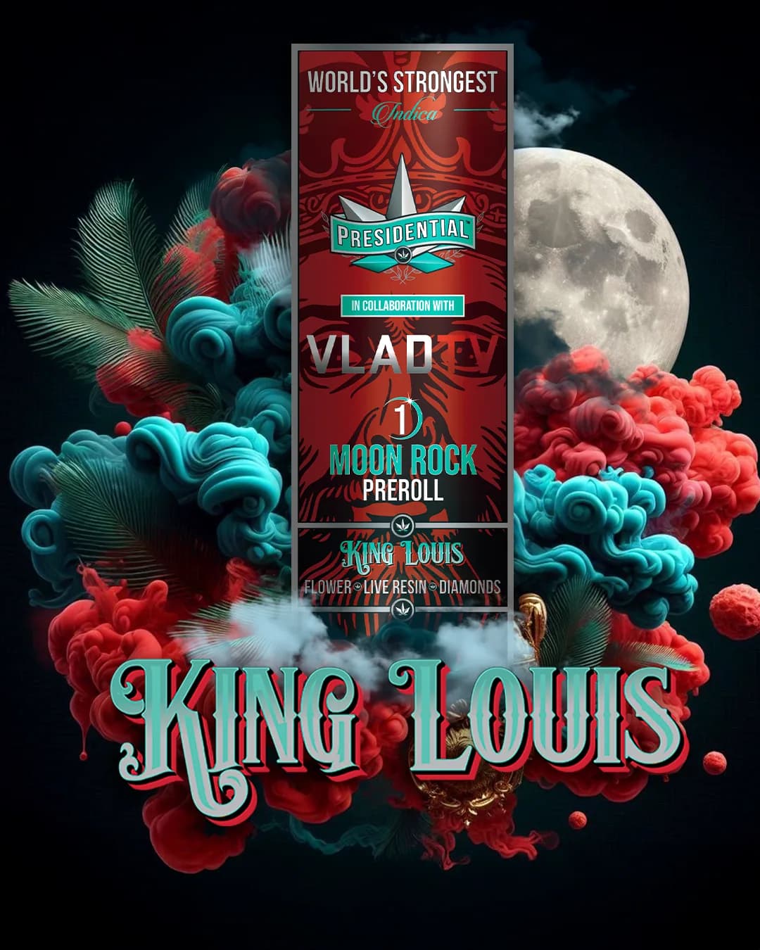 Presidential King Louis infused pre-roll packaging with illustrated label artwork
