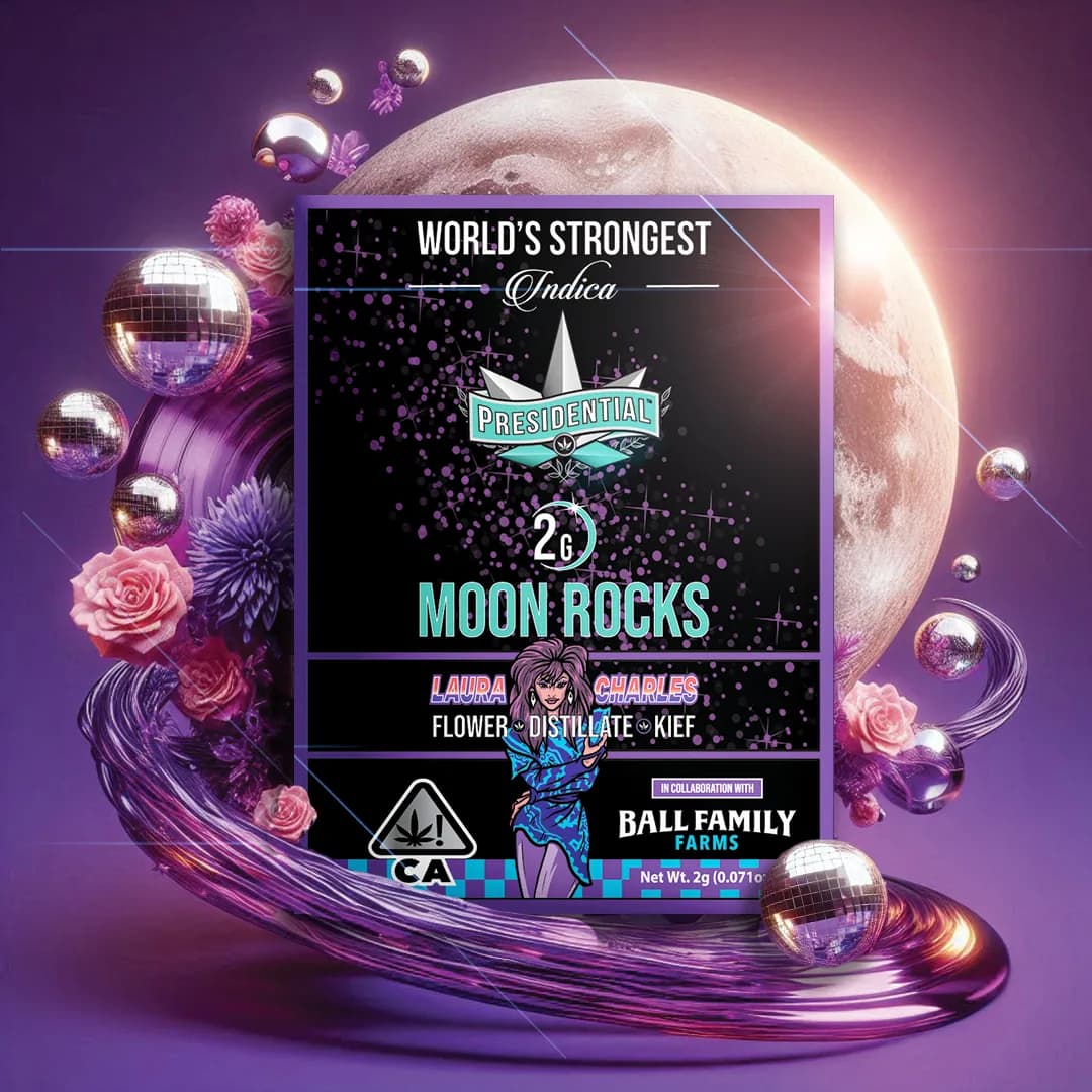 Presidential Laura Charles moon rocks packaging with illustrated label artwork