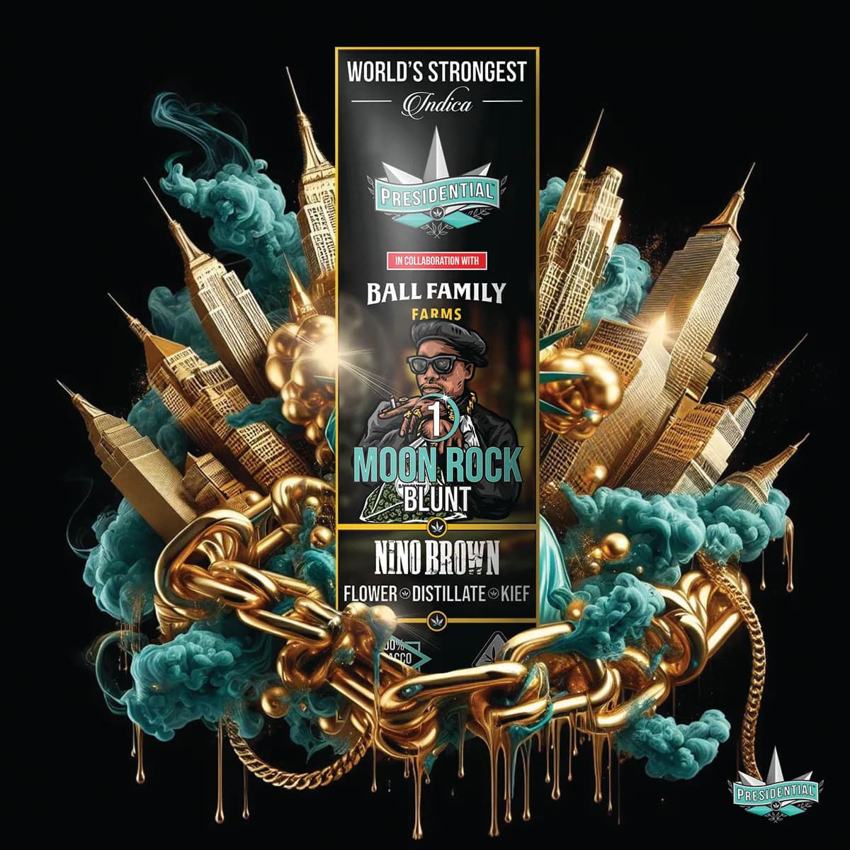 Presidential Nino Brown blunt packaging with illustrated label artwork