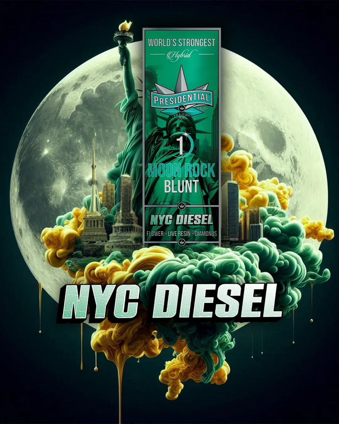 Presidential NYC Diesel blunt packaging with illustrated label artwork
