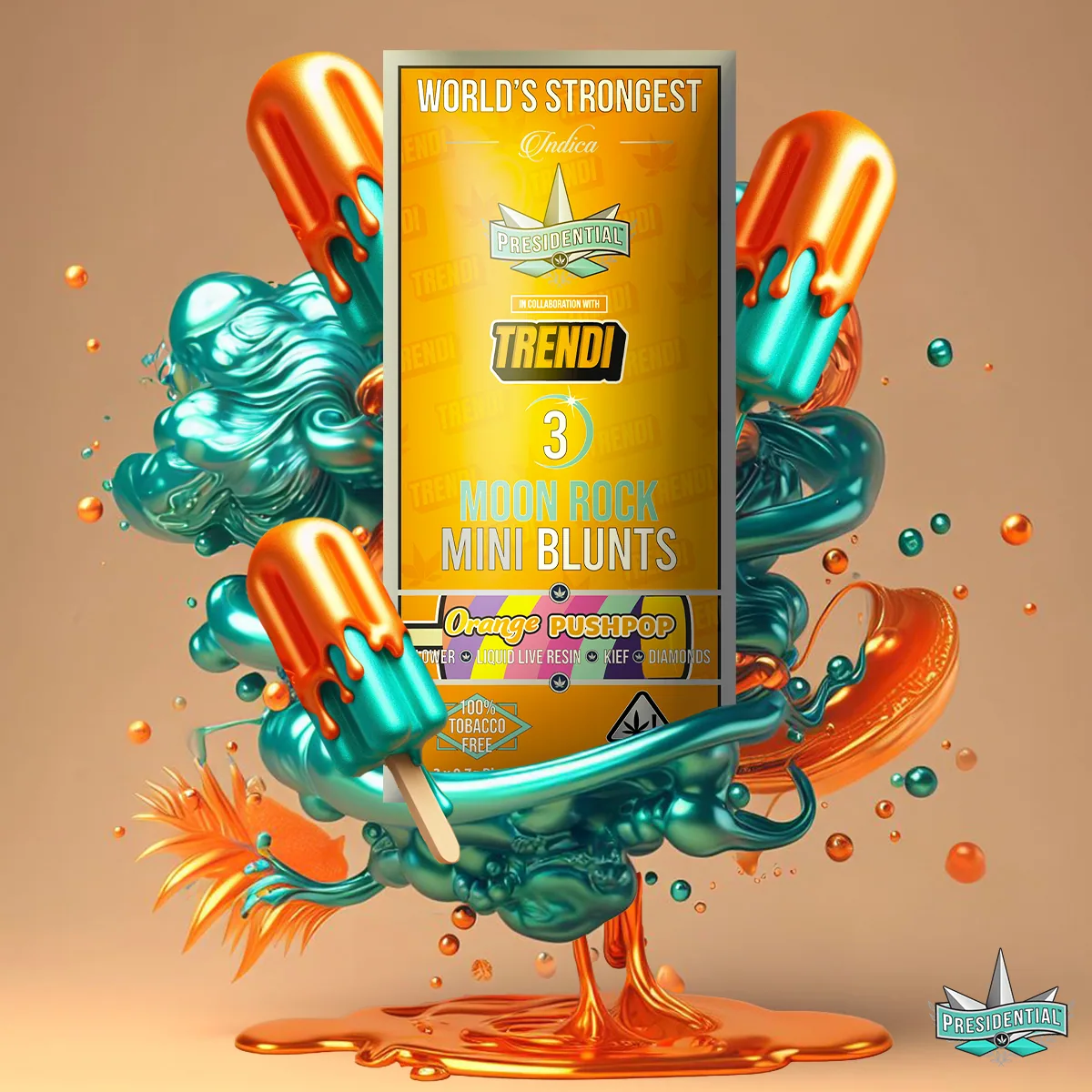 Presidential Orange Push Pop mini blunt packaging with illustrated label artwork