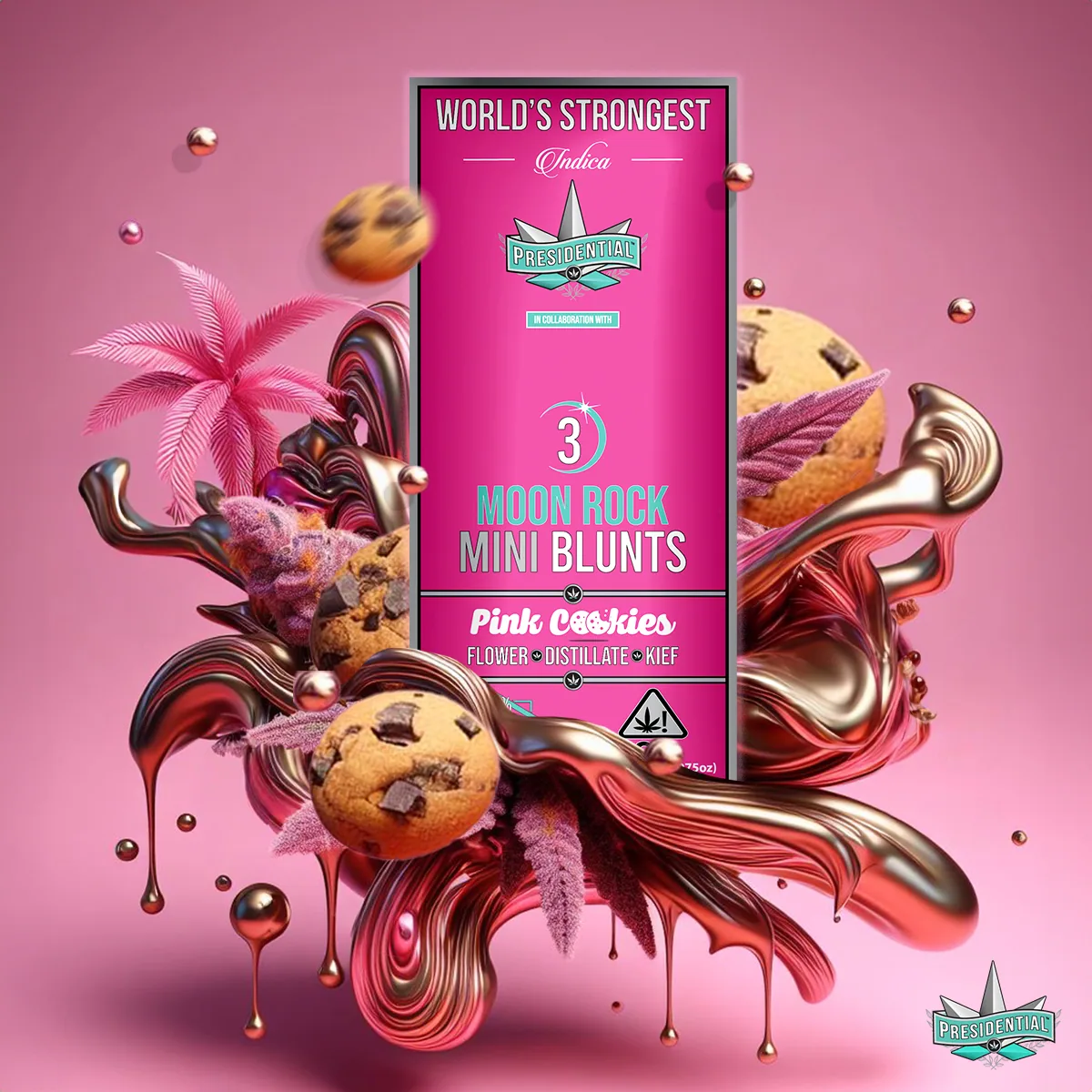 Presidential Pink Cookie mini blunt packaging with illustrated label artwork