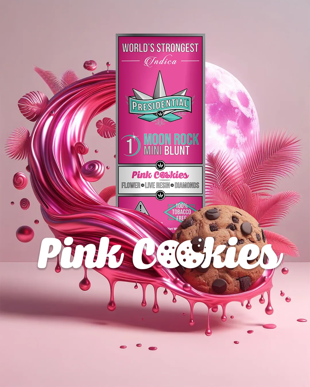 Presidential Pink Cookie single mini blunt packaging with illustrated label artwork