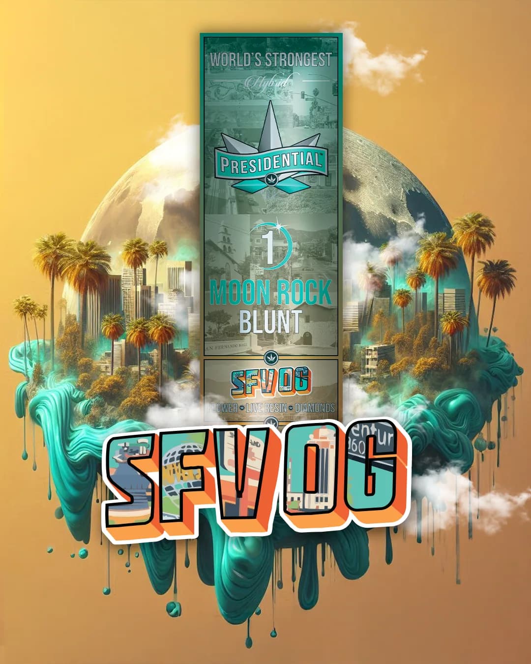 Presidential SFV OG blunt packaging with illustrated label artwork