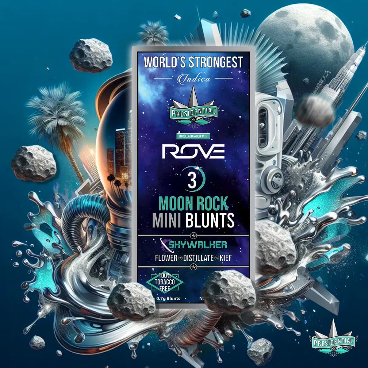 Presidential Skywalker mini blunt packaging with illustrated label artwork