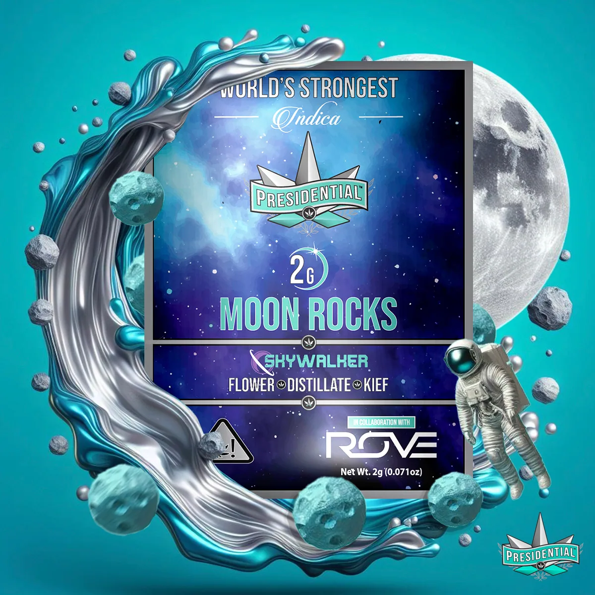 Presidential Skywalker moon rocks packaging with illustrated label artwork