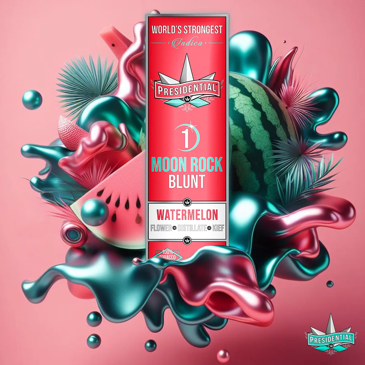 Presidential Watermelon blunt packaging with illustrated label artwork