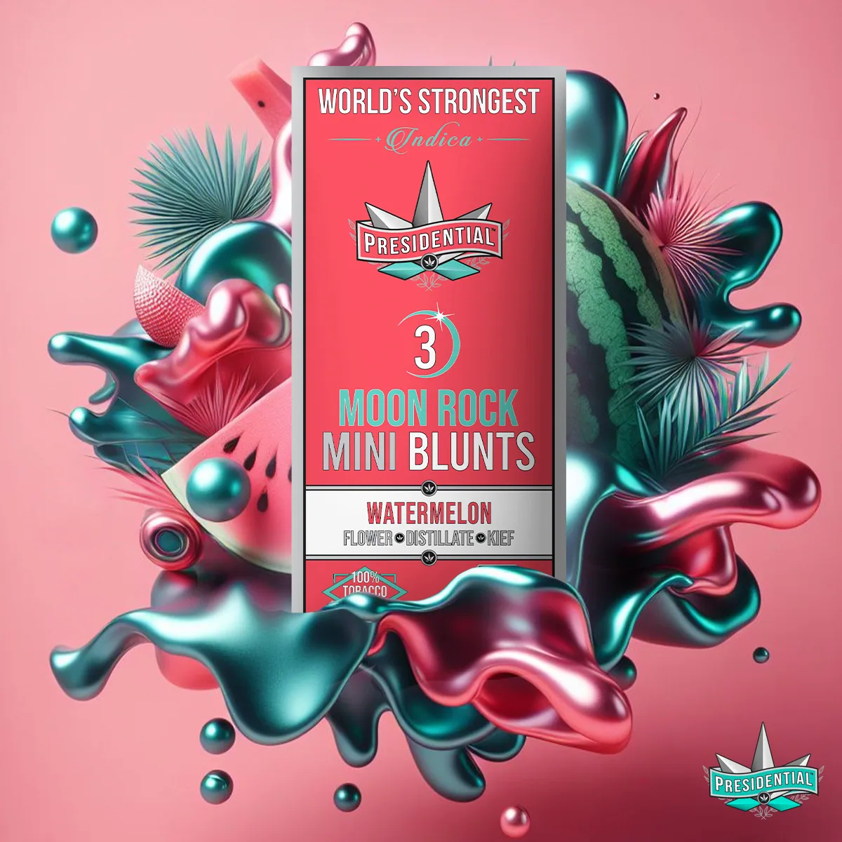 Presidential Watermelon mini blunt packaging with illustrated label artwork