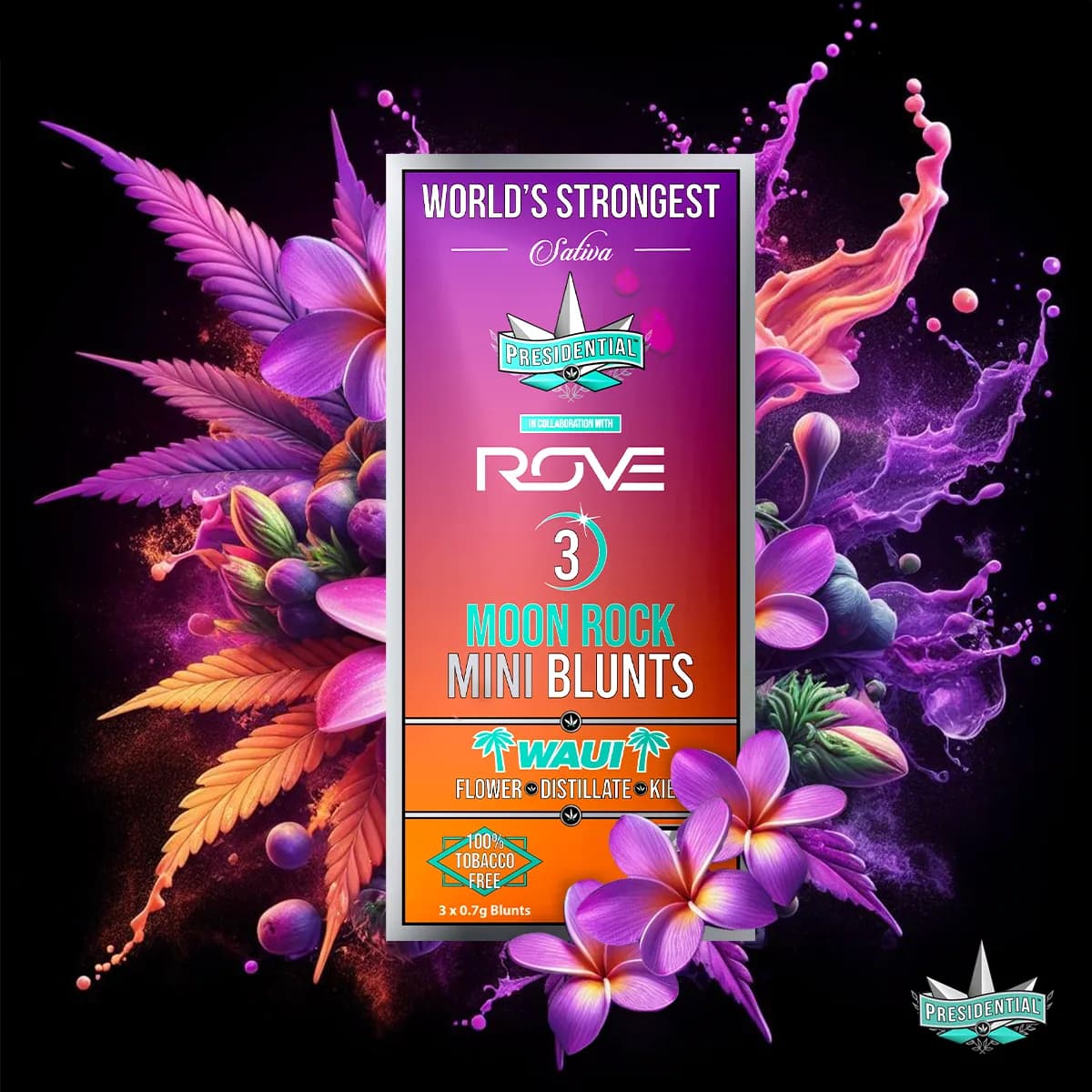 Presidential Waui mini blunt packaging with illustrated label artwork