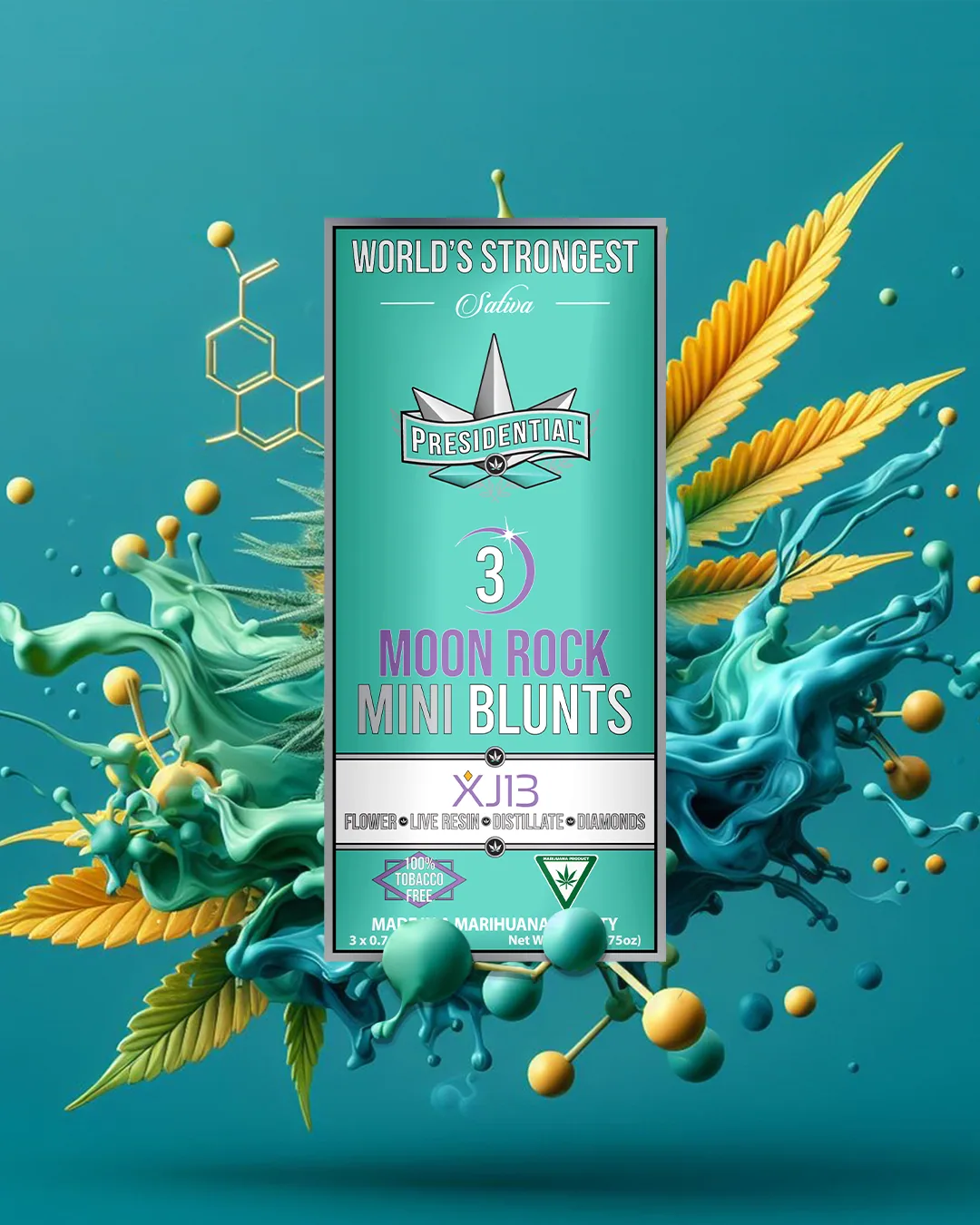 Presidential XJ-13 mini blunt packaging with illustrated label artwork